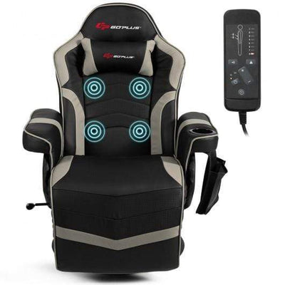 StarWood Rack Health & Beauty Ergonomic High Back Massage Gaming Chair with Pillow-Gray